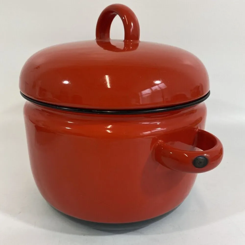 Carl Aubock Culinar Auswien Ostovics Red Enamel Pot Dutch Oven DANISH MODERN